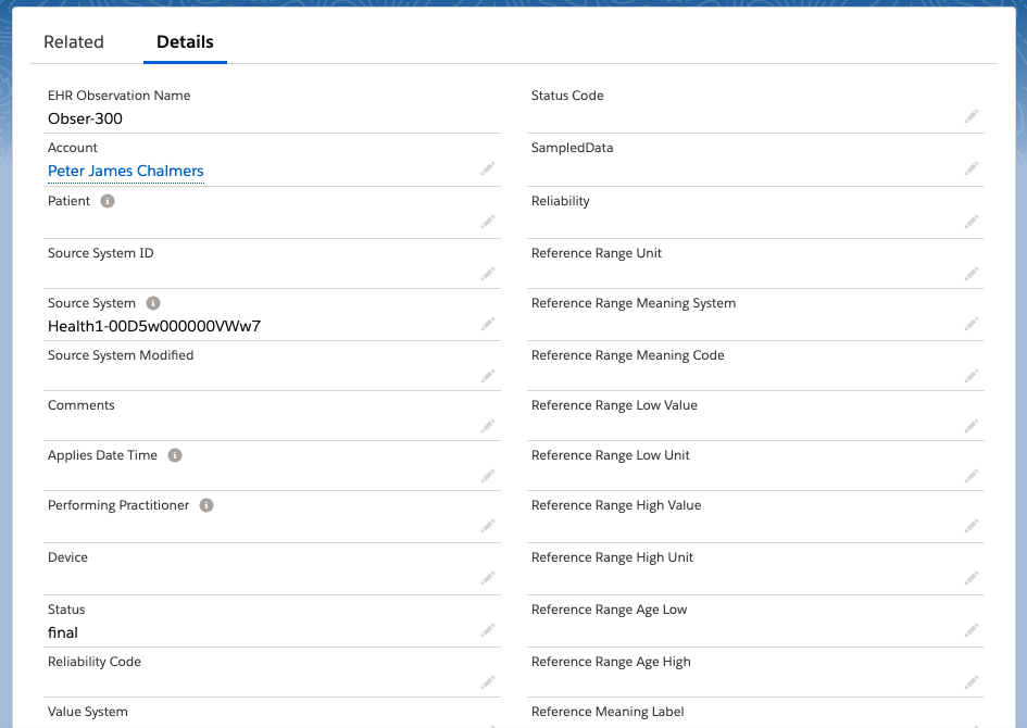 Observation in Salesforce Health Cloud UI View