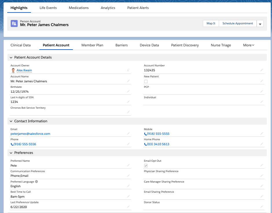 Patient in Salesforce Health Cloud UI View