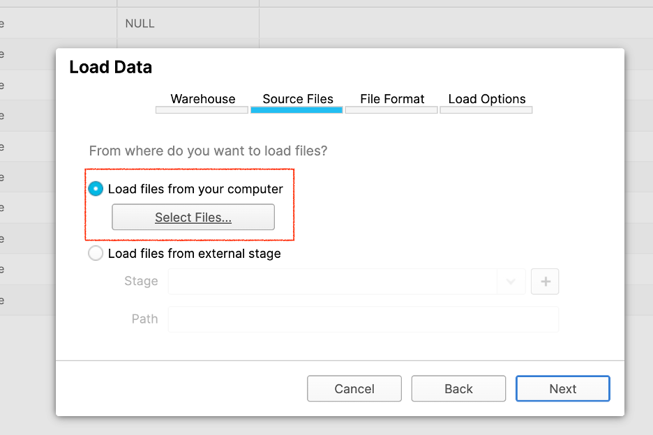 Load local source files into Snowflake screenshot